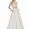 Ashley Lauren - 1340 Applique High Halter Satin Ballgown 1 Ashley Lauren - 1340 Applique High Halter Satin Ballgown