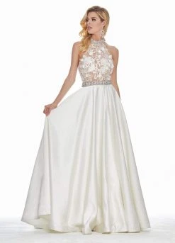 Ashley Lauren - 1340 Applique High Halter Satin Ballgown