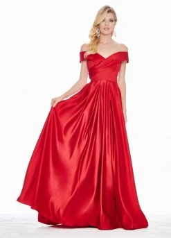 Ashley Lauren - 1343 Surplice Off Shoulder Satin Ballgown Formal Gowns