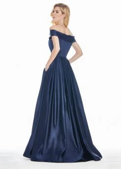 Ashley Lauren - 1343 Surplice Off Shoulder Satin Ballgown Formal Gowns