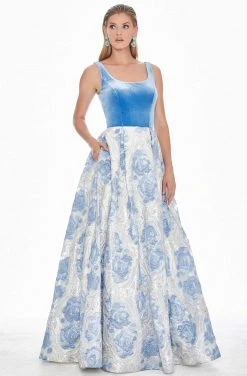 Ashley Lauren - 1345 Sleeveless Metallic Brocade Floral Ballgown