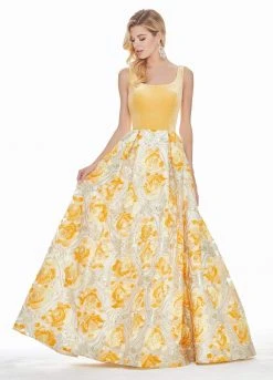 Ashley Lauren - 1345 Sleeveless Metallic Brocade Floral Ballgown