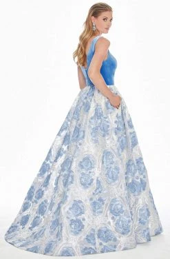 Ashley Lauren - 1345 Sleeveless Metallic Brocade Floral Ballgown