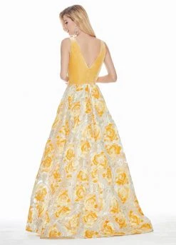 Ashley Lauren - 1345 Sleeveless Metallic Brocade Floral Ballgown