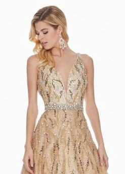 Ashley Lauren - 1364 Beaded Deep V-neck Tulle Ballgown