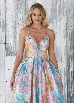 Ashley Lauren - 1369 Deep V-neck Brocade Pleated Ballgown Dress Formal Gowns