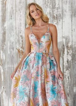 Ashley Lauren - 1369 Deep V-neck Brocade Pleated Ballgown Dress Formal Gowns