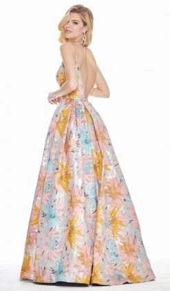 Ashley Lauren - 1369 Deep V-neck Brocade Pleated Ballgown Dress Formal Gowns