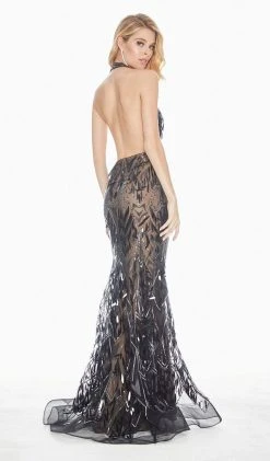 Ashley Lauren - 1374 Sequined Deep Halter V-neck Trumpet Dress Formal Gowns