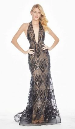 Ashley Lauren - 1374 Sequined Deep Halter V-neck Trumpet Dress Formal Gowns