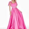Ashley Lauren - 1383 Bow Accent Shoulder V Back A-Line Satin Gown