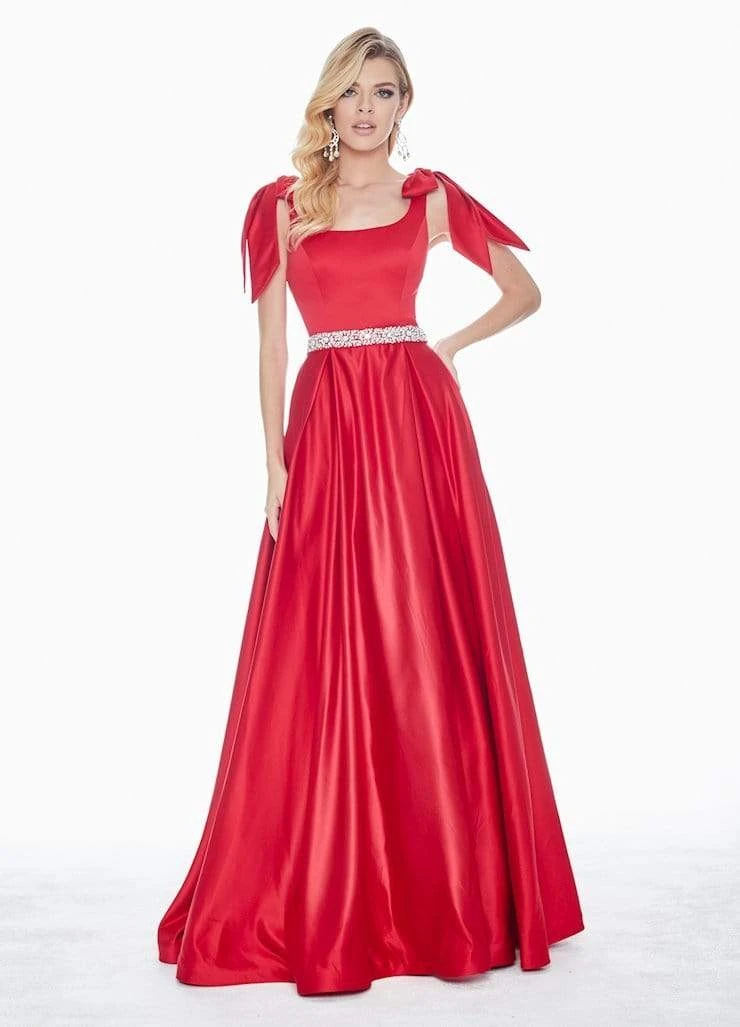 Ashley Lauren - 1383 Bow Accent Shoulder V Back A-Line Satin Gown 8 Ashley Lauren - 1383 Bow Accent Shoulder V Back A-Line Satin Gown