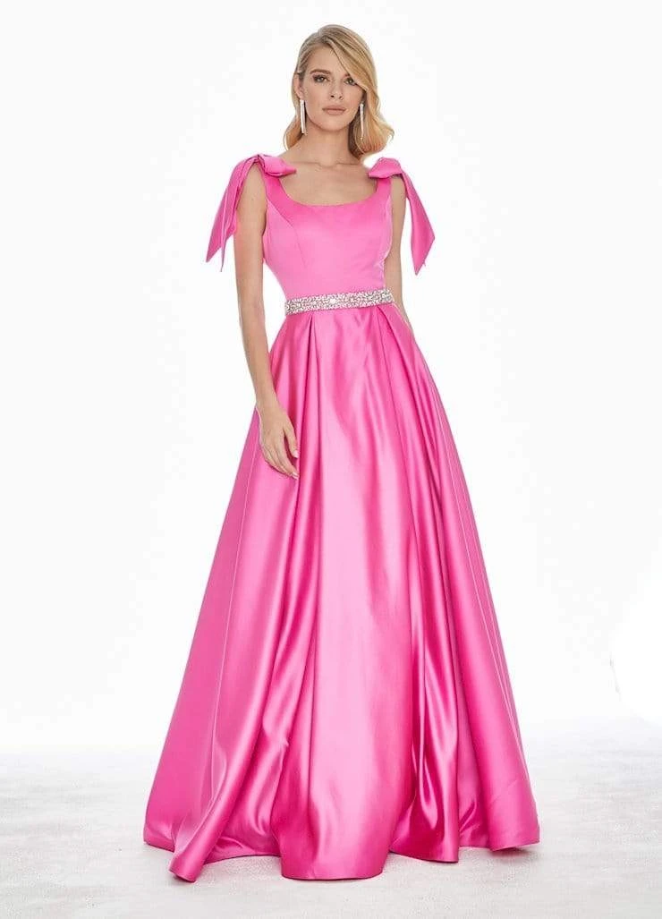 Ashley Lauren - 1383 Bow Accent Shoulder V Back A-Line Satin Gown 6 Ashley Lauren - 1383 Bow Accent Shoulder V Back A-Line Satin Gown