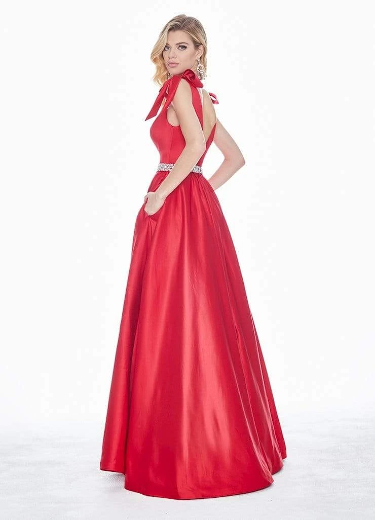 Ashley Lauren - 1383 Bow Accent Shoulder V Back A-Line Satin Gown 9 Ashley Lauren - 1383 Bow Accent Shoulder V Back A-Line Satin Gown