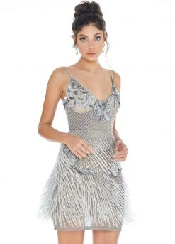 Ashley Lauren - Bead-Fringed Sheath Dress 4261 - 1 Pc Silver/Pewter In Size 8 Available