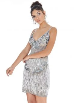 Ashley Lauren - Bead-Fringed Sheath Dress 4261 - 1 Pc Silver/Pewter In Size 8 Available