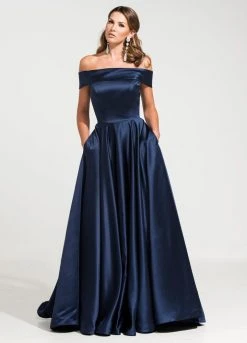 Ashley Lauren - Off Shoulder Pageant Ball Gown 1139 - 1 Pc Navy In Size 4 Available Formal Gowns
