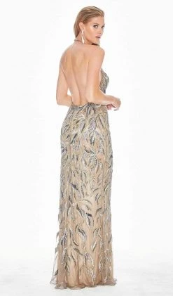 Formal Gowns Ashley Lauren - Ornate Halter Sheath Evening Dress 1563 - 1 Pc Multi/Nude In Size 6 Available