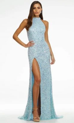 Ashley Lauren - Sequined Sheath Prom Gown 11174 - 1 Pc Ab/Sky In Size 8 Available Formal Gowns