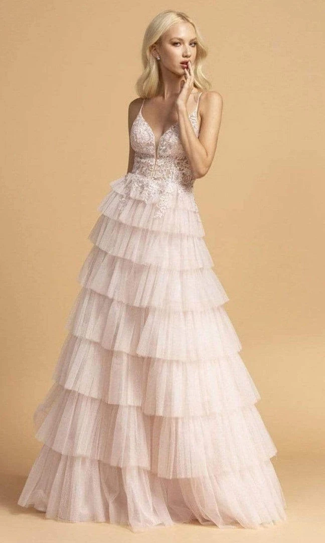 Aspeed Design - Appliqued Tiered Evening Dress L2254 - 1 Pc Blush In Size L Available 5 Aspeed Design - Appliqued Tiered Evening Dress L2254 - 1 Pc Blush In Size L Available