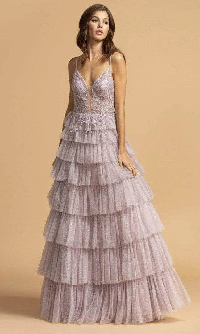 Aspeed Design - Appliqued Tiered Evening Dress L2254 - 1 Pc Blush In Size L Available 3 Aspeed Design - Appliqued Tiered Evening Dress L2254 - 1 Pc Blush In Size L Available