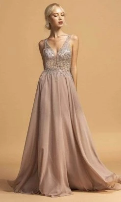 Aspeed Design - Crystal Ornate Chiffon Prom Dress L2207 - 1 Pc Mauve In Size XS Available
