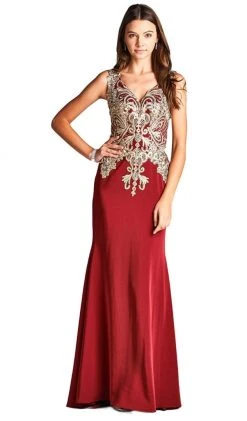 Formal Gowns Aspeed Design - Embroidered Sheath Evening Dress L1695 - 1 Pc Navy In Sizes L Available