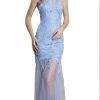 Aspeed Design - Illusion Applique Prom Dress L1432 - 1 Pc Perry Blue In Size XS Available