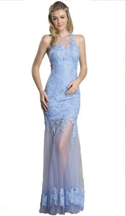 Aspeed Design - Illusion Applique Prom Dress L1432 - 1 Pc Perry Blue In Size XS Available