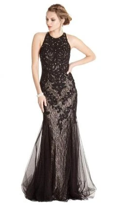 Aspeed Design - L1865 Sleeveless Halter Neck Evening Dress - 1 Pc Black-Nude In Size M Available Formal Gowns