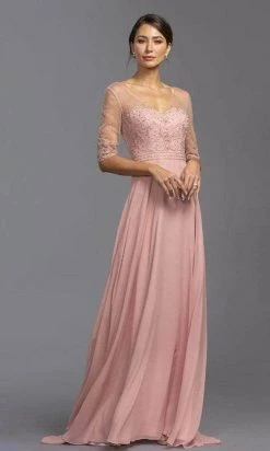 Aspeed Design - Pearl Embellished Evening Dress M2320 - 1 Pc Dusty Rose In Size M Available Formal Gowns
