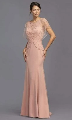 Aspeed Design - Pearl Embellished Overlay Dress M2136 - 1 Pc Dusty Rose In Size S Available Formal Gowns