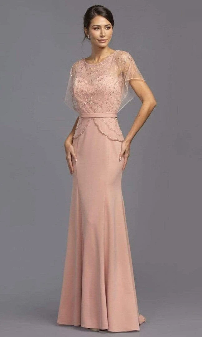 Aspeed Design - Pearl Embellished Overlay Dress M2136 - 1 Pc Dusty Rose In Size S Available Formal Gowns 3 Aspeed Design - Pearl Embellished Overlay Dress M2136 - 1 Pc Dusty Rose In Size S Available Formal Gowns