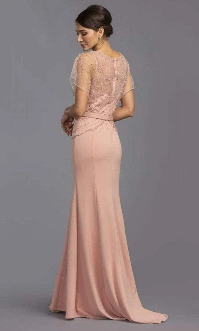 Aspeed Design - Pearl Embellished Overlay Dress M2136 - 1 Pc Dusty Rose In Size S Available Formal Gowns 4 Aspeed Design - Pearl Embellished Overlay Dress M2136 - 1 Pc Dusty Rose In Size S Available Formal Gowns
