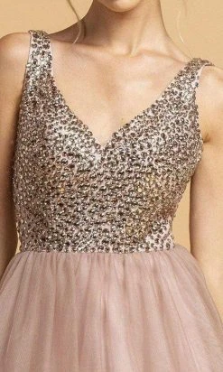 Cocktail Dresses Aspeed Design - S2114 Beaded Bodice Fit And Flare Tulle Dress - 1 Pc Blush In Size S Available