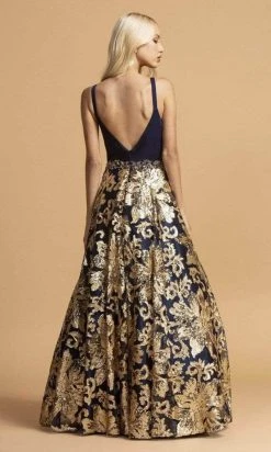 Aspeed Design - Sequin Embroidered Gown L2245 - 1 Pc Charcoal Gold In Size M Available Formal Gowns