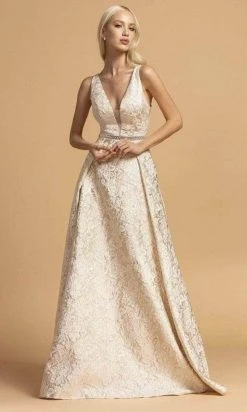 Aspeed Design - V-Neck Floral Lace Evening Dress D310 - 1 Pc Rosegold In Size S Available Formal Gowns