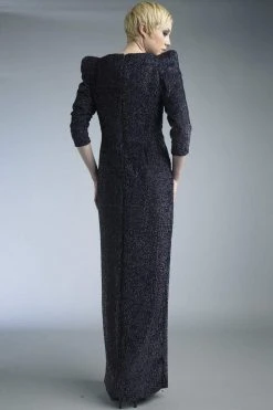 Basix - D5301L Puff Sleeve Plunging Surplice Sheath Gown Formal Gowns