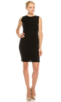 Cocktail Dresses Bebe - 701087B Pleated Ruffle Neck Sleeveless Sheath Mini Dress