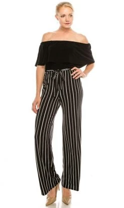 Bebe - 70134E Off-Shoulder Striped Jumpsuit Prom Dresses