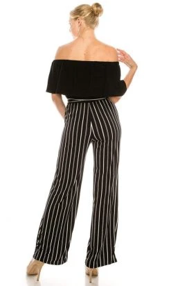 Bebe - 70134E Off-Shoulder Striped Jumpsuit Prom Dresses