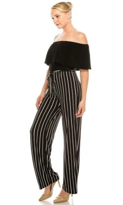 Bebe - 70134E Off-Shoulder Striped Jumpsuit Prom Dresses