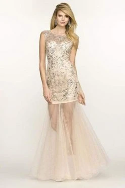 SCALA BG Haute - G3223 Sleeveless Sheer Mermaid Dress - 1 Pc Champagne Silver In Size 6 Available
