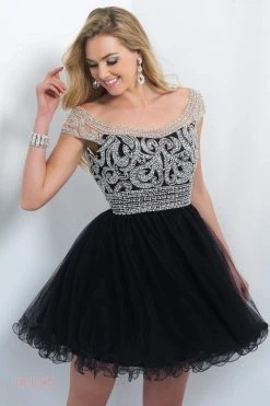 Blush By Alexia Designs Cocktail Dresses Blush - 10062 Jeweled Off-Shoulder Tulle Cocktail Dress