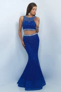 Blush By Alexia Designs Blush - 11033 Two-Piece Sparkling Bare Midriff Trumpet Gown Formal Gowns