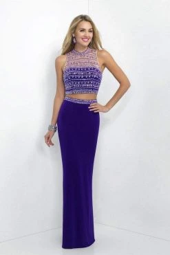 Blush By Alexia Designs Formal Gowns Blush - 11055 Crystal Encrusted Cropped Top Sheath Dress