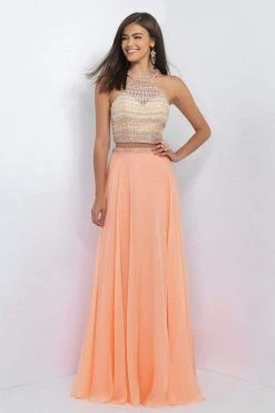 Blush By Alexia Designs Formal Gowns Blush - 11056 Two-Piece Bejeweled Illusion High Neck Gown