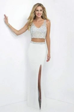 Blush By Alexia Designs Blush - 11107 Two-piece Bejeweled V-Neck Jersey Sheath Gown Formal Gowns