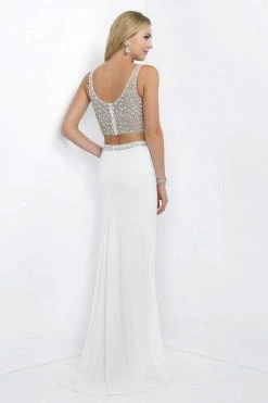 Blush By Alexia Designs Blush - 11107 Two-piece Bejeweled V-Neck Jersey Sheath Gown Formal Gowns