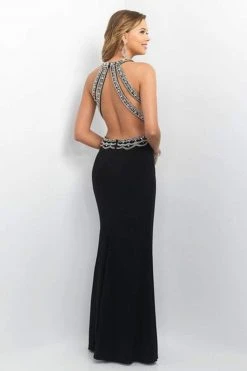 Blush By Alexia Designs Blush - 11134 Bejeweled Halter Neck Jersey Sheath Dress Formal Gowns